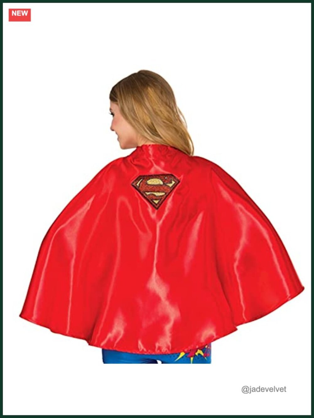 Supergirl Cape Halloween Cosplay Red Satin Glitter Logo